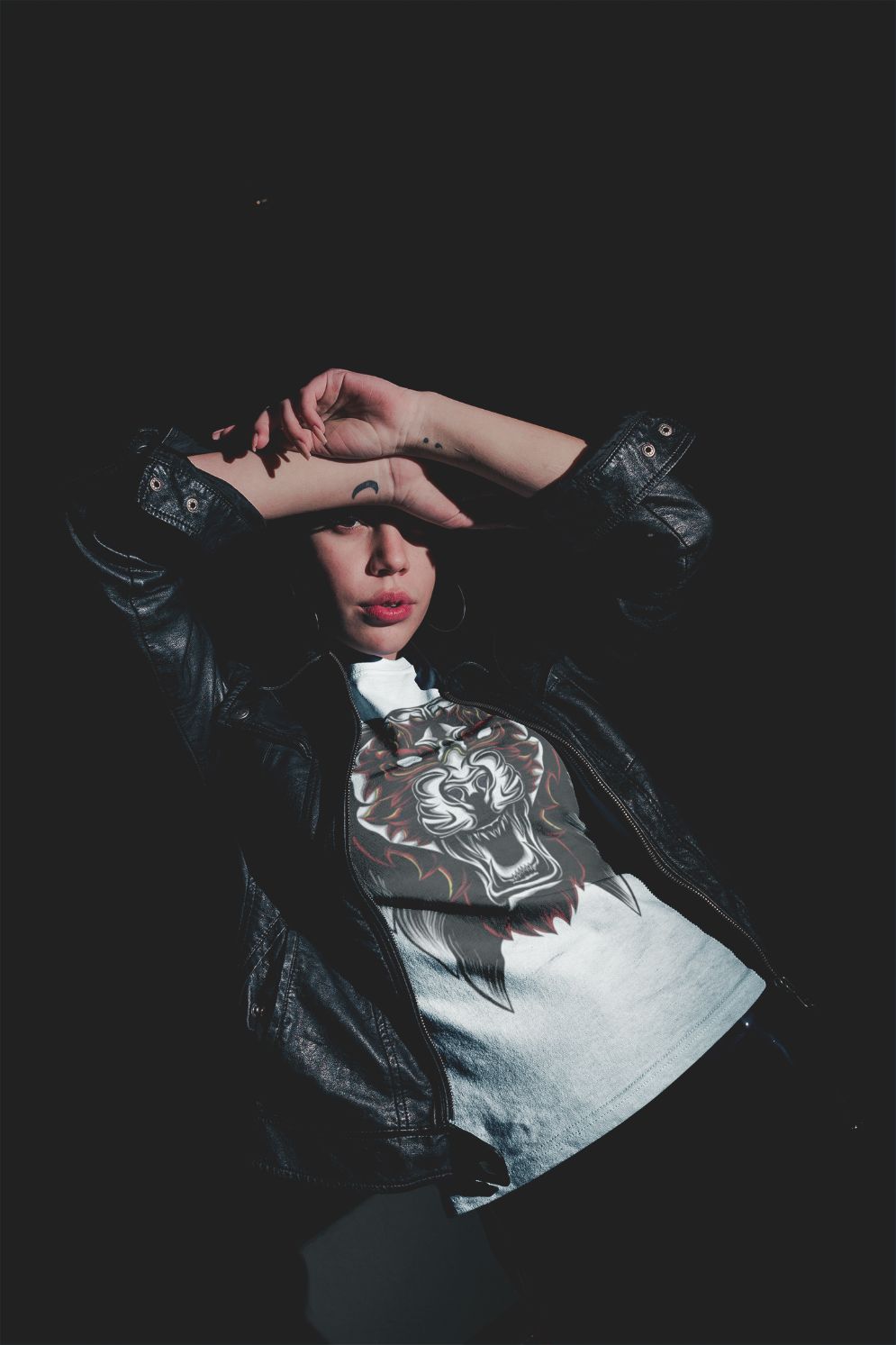 Dark Leather Jacket Tee Mockup